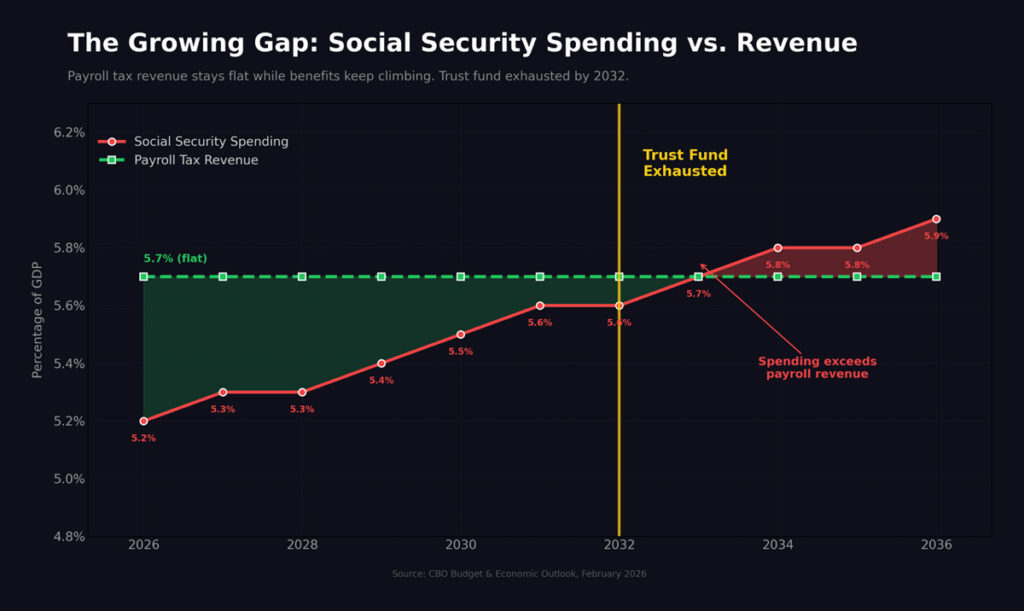 social security spending vs revenue chart